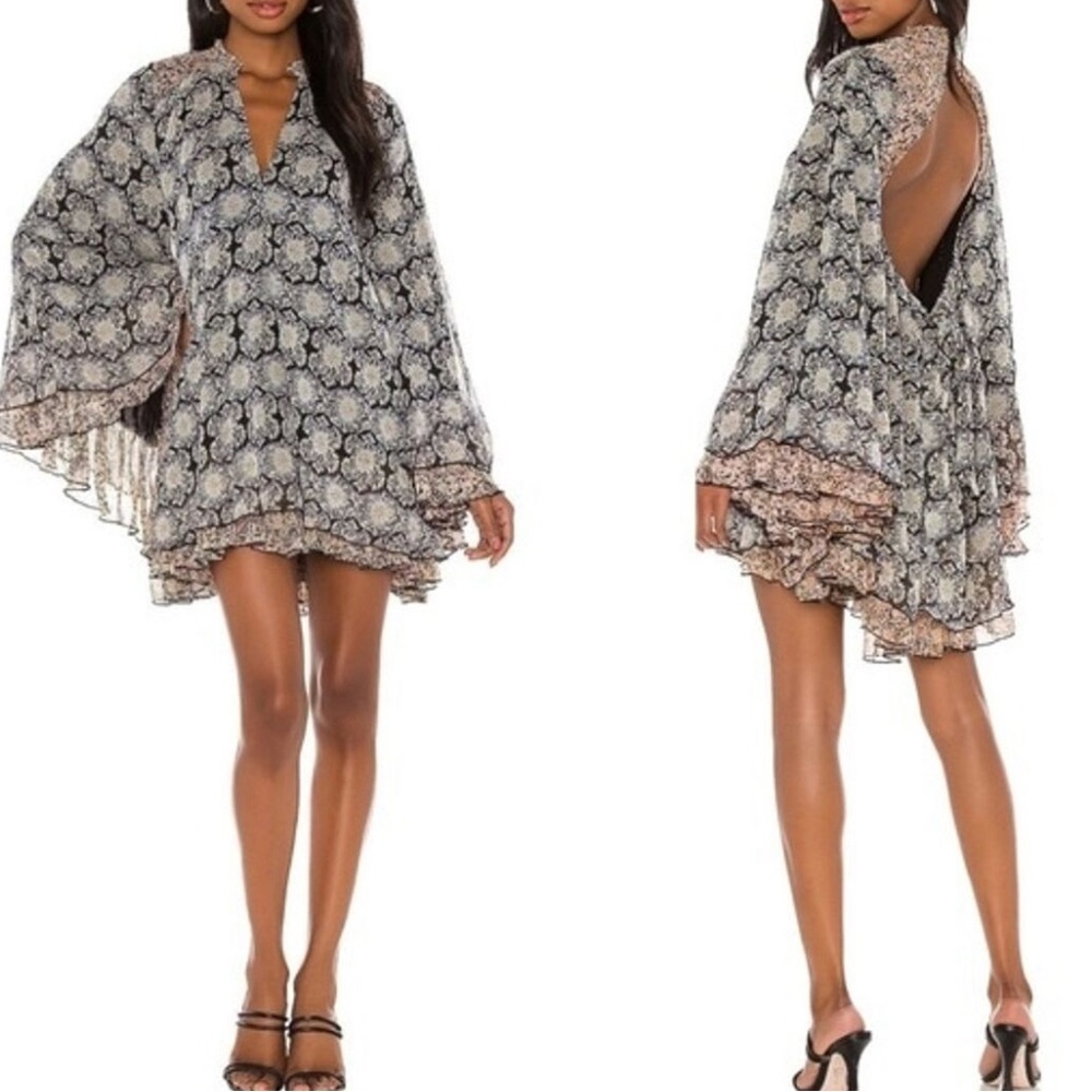 Free People Gabi Boho Mini dress/Tunic  with oversized bell sleeves New With Tag
